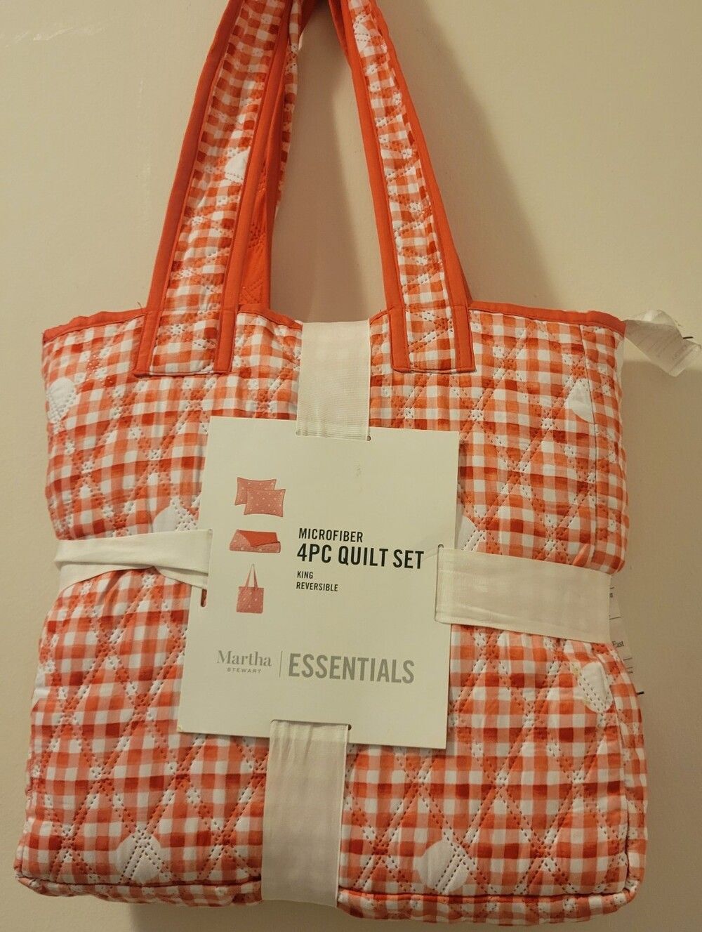 Martha Stewart Collection Essentials Microfiber Quilt Set Picnic Red &white King